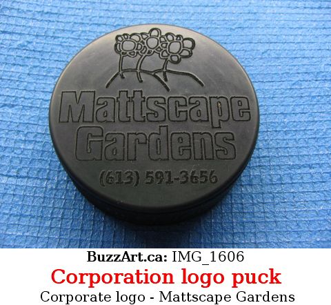 Company Mattscape logo engraved on hockey puck